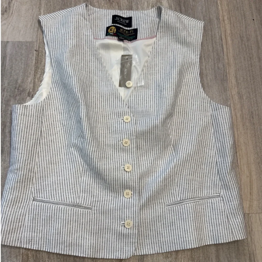 J.Crew Collection Women's Suit Vest Italian Linen White Grey Size 12 NEW